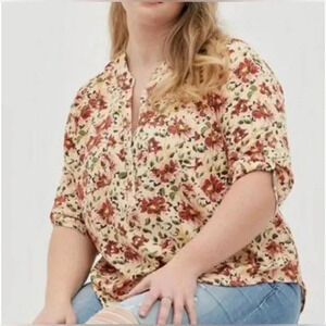 Torrid floral harper twill roll tab sleeves v neck blouse size 1X